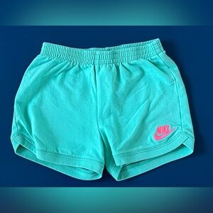 Nike Green and Pink Athletic Shorts with Elastic Waistband